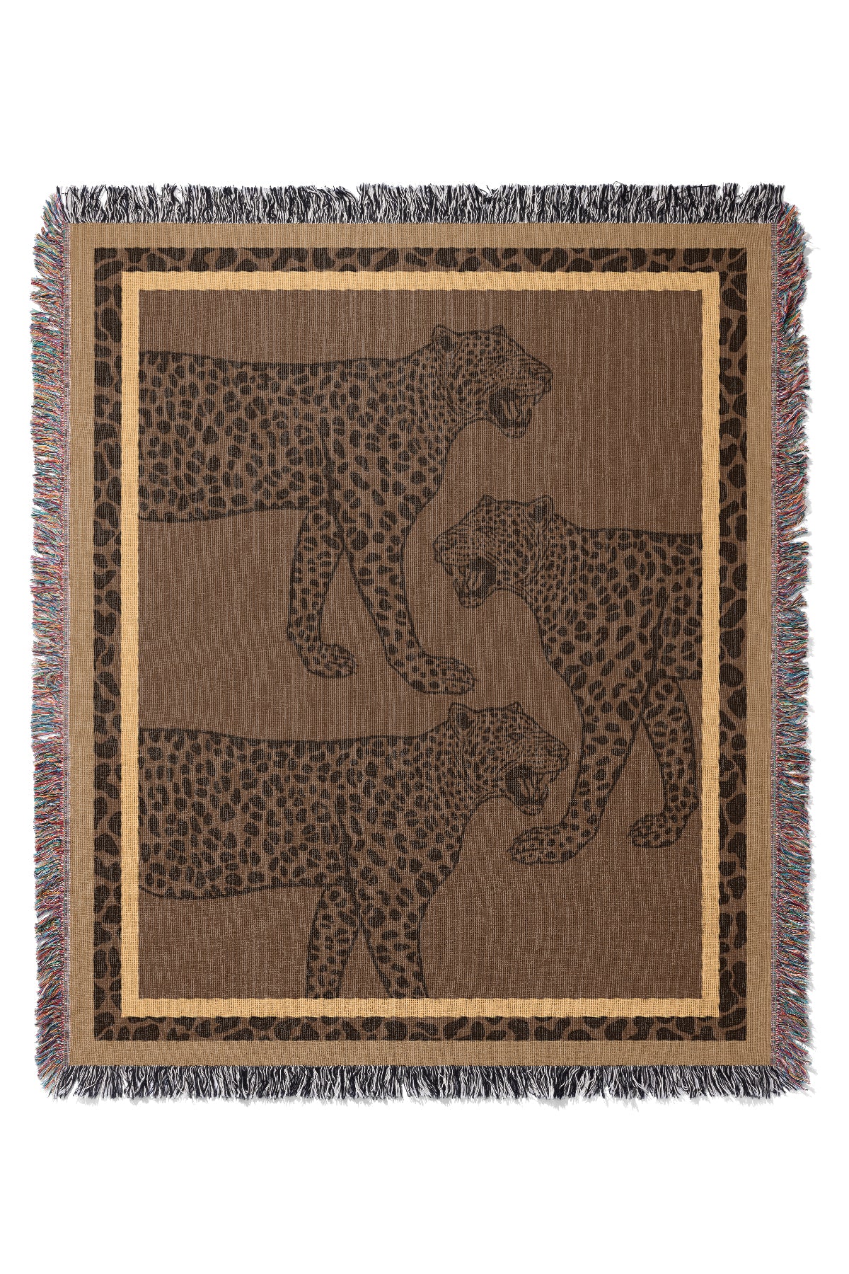 Three Leopards Jacquard Woven Blanket (Brown) | Harper & Blake