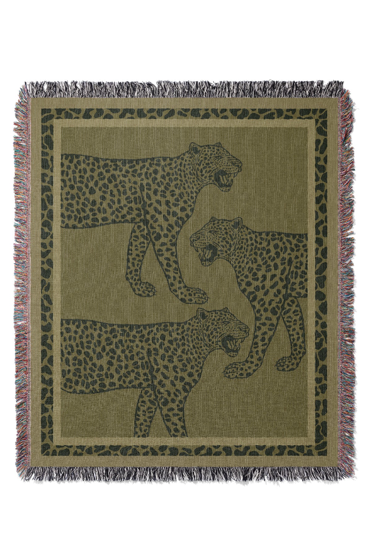 Three Leopards Jacquard Woven Blanket (Green) | Harper & Blake