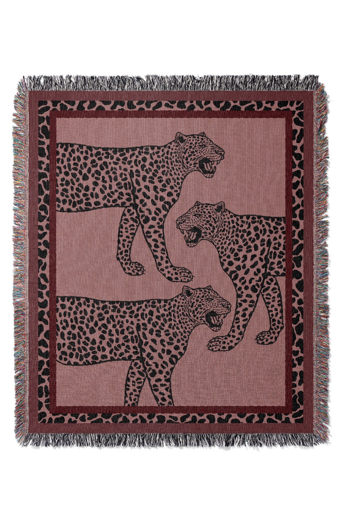 Three Leopards Jacquard Woven Blanket (Pink) | Harper & Blake