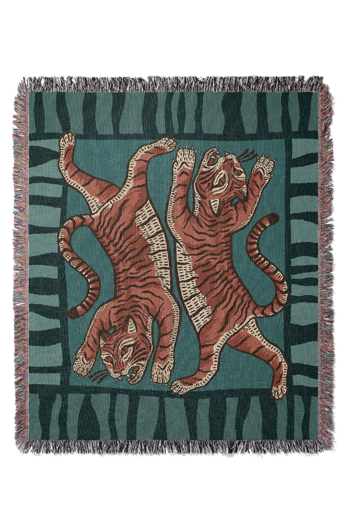 Tiger Placement Jacquard Woven Blanket (Blue) | Harper & Blake