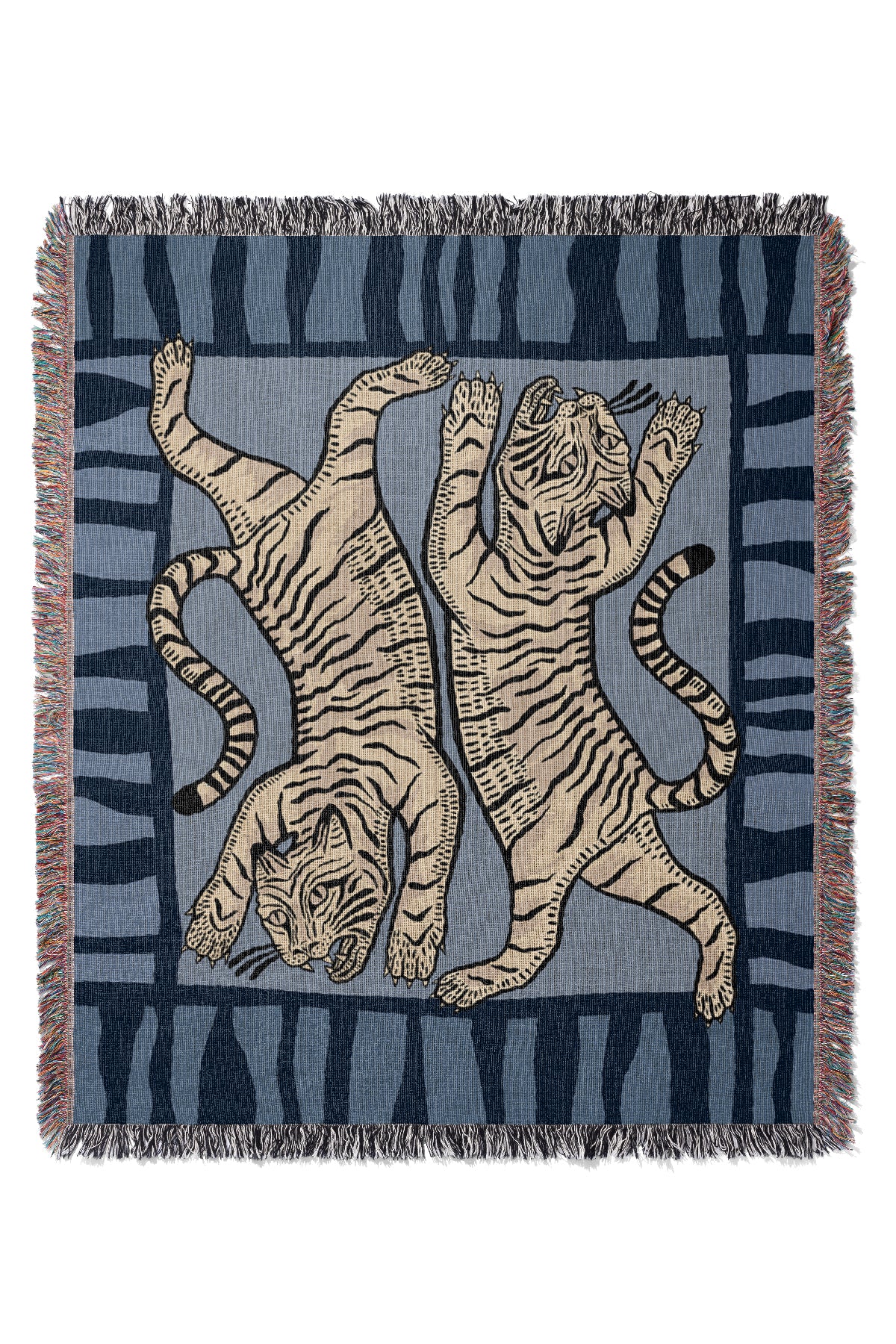 Tiger Placement Jacquard Woven Blanket (Blue Off White) | Harper & Blake