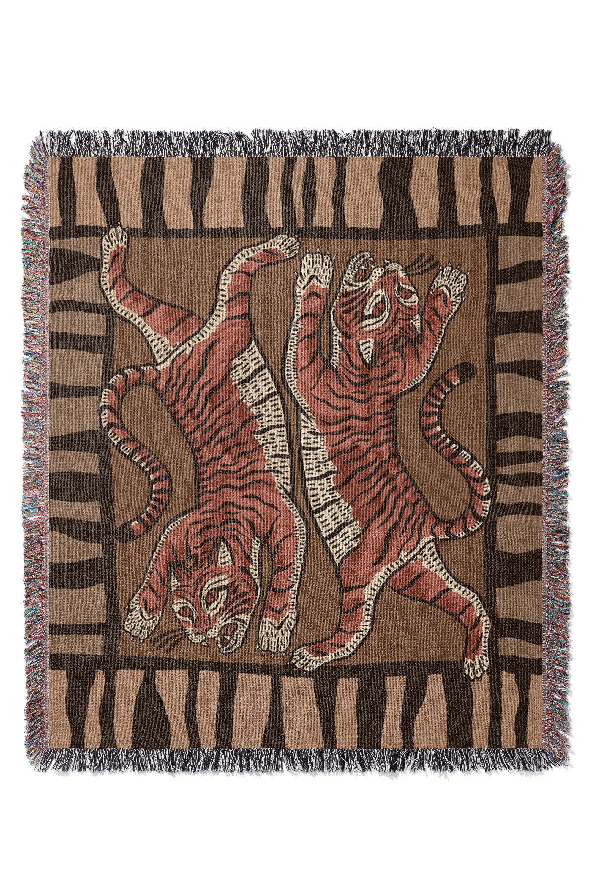 Tiger Placement Jacquard Woven Blanket (Browns) | Harper & Blake