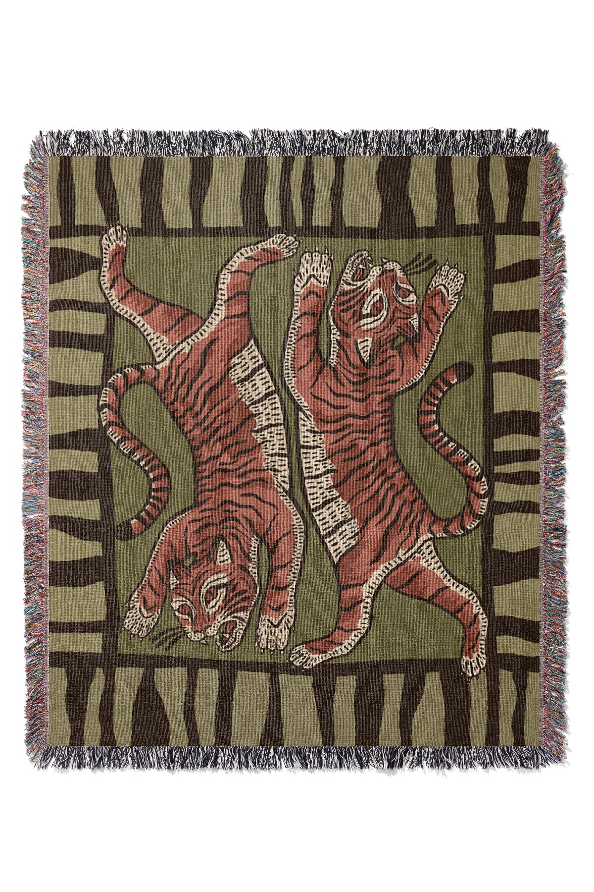 Tiger Placement Jacquard Woven Blanket (Green) | Harper & Blake