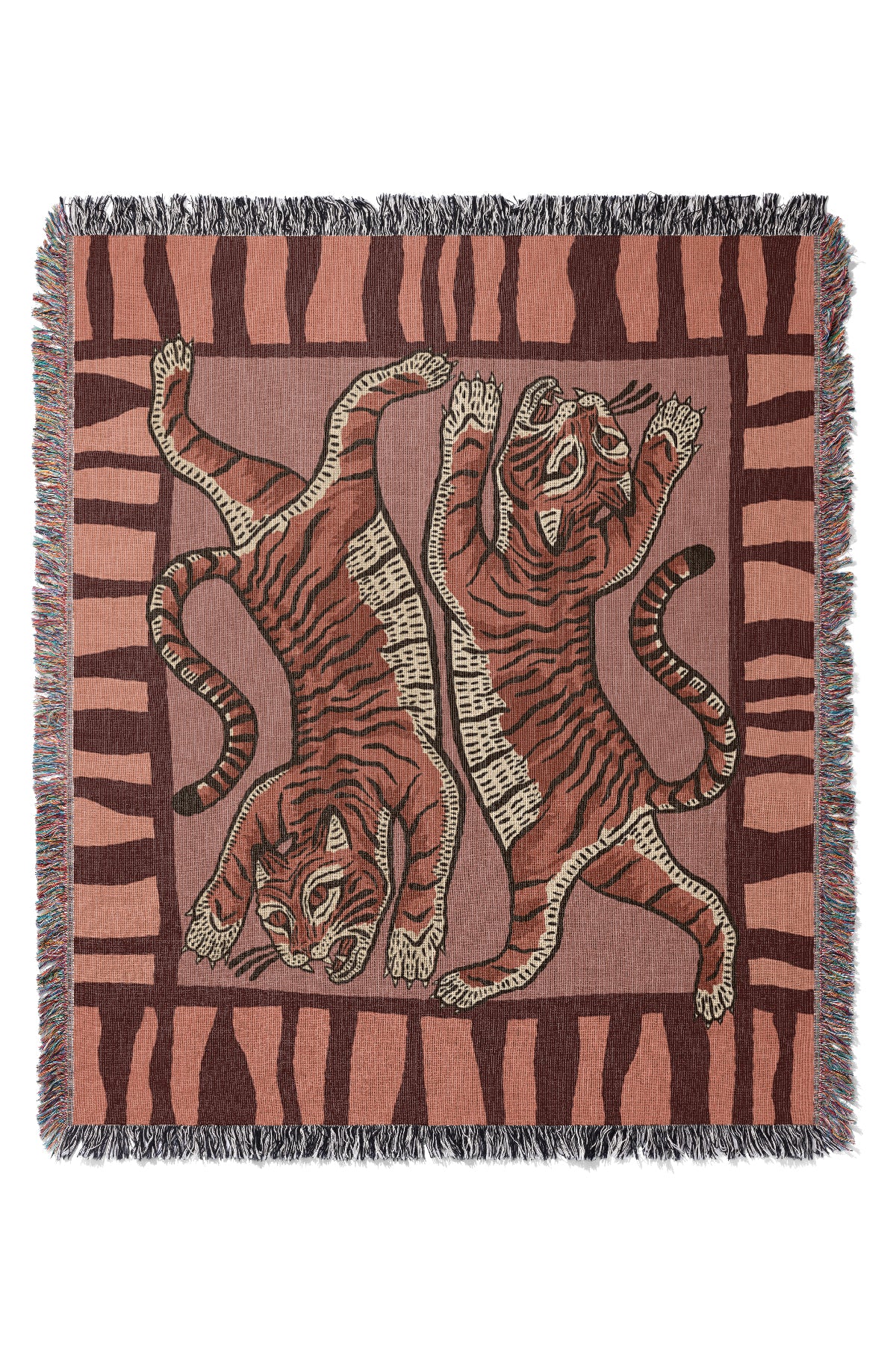 Tiger Placement Jacquard Woven Blanket (Pinks) | Harper & Blake
