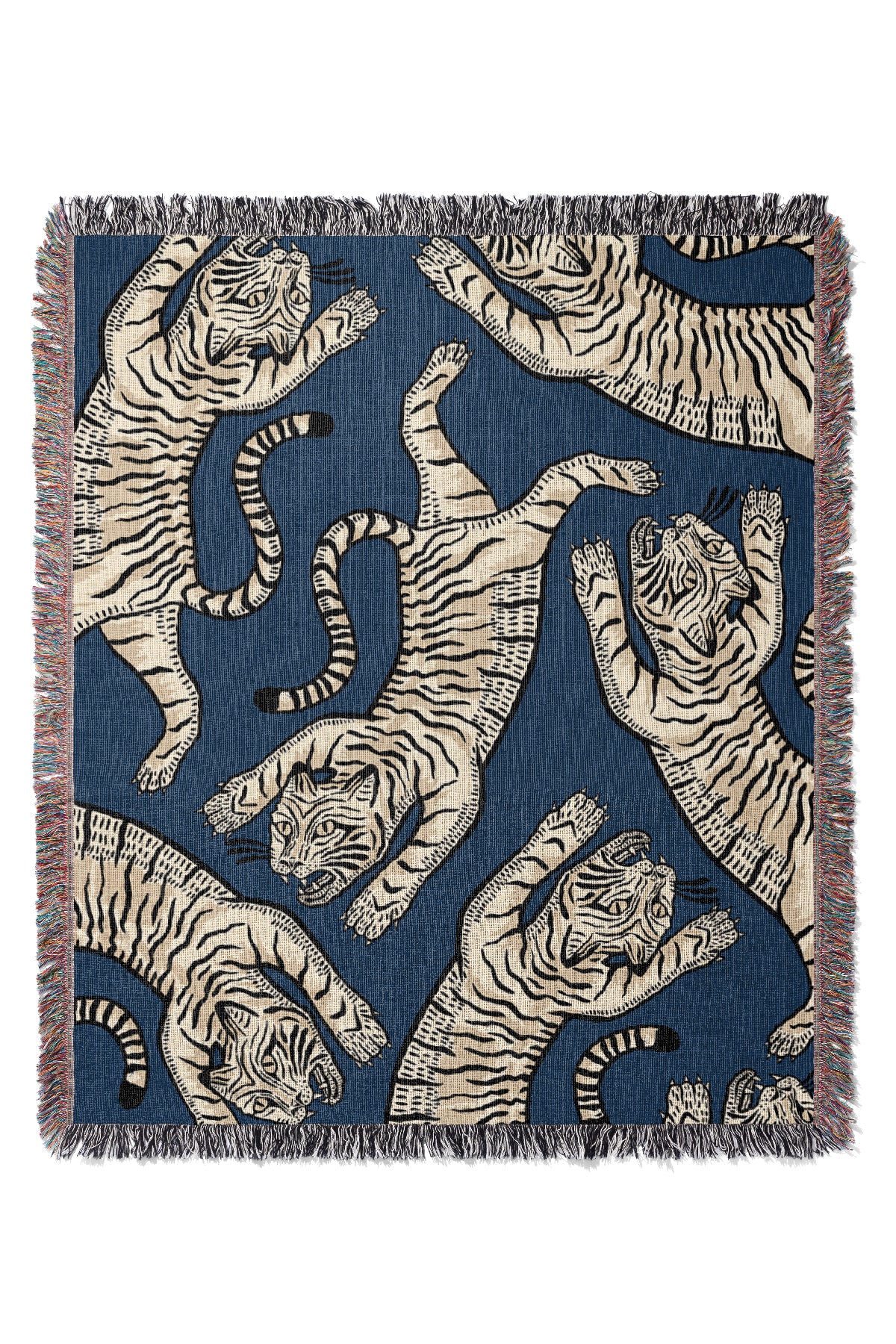 Tiger Scatter Jacquard Woven Blanket (Blue & Off White) | Harper & Blake