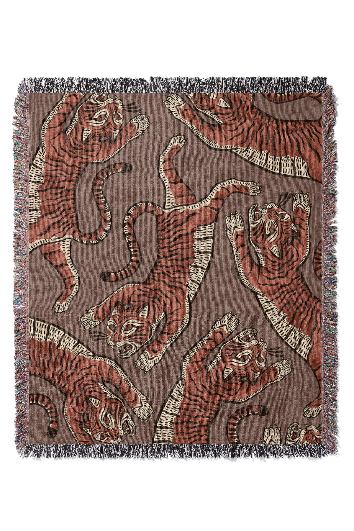 Tiger Scatter Jacquard Woven Blanket (Brown) | Harper & Blake