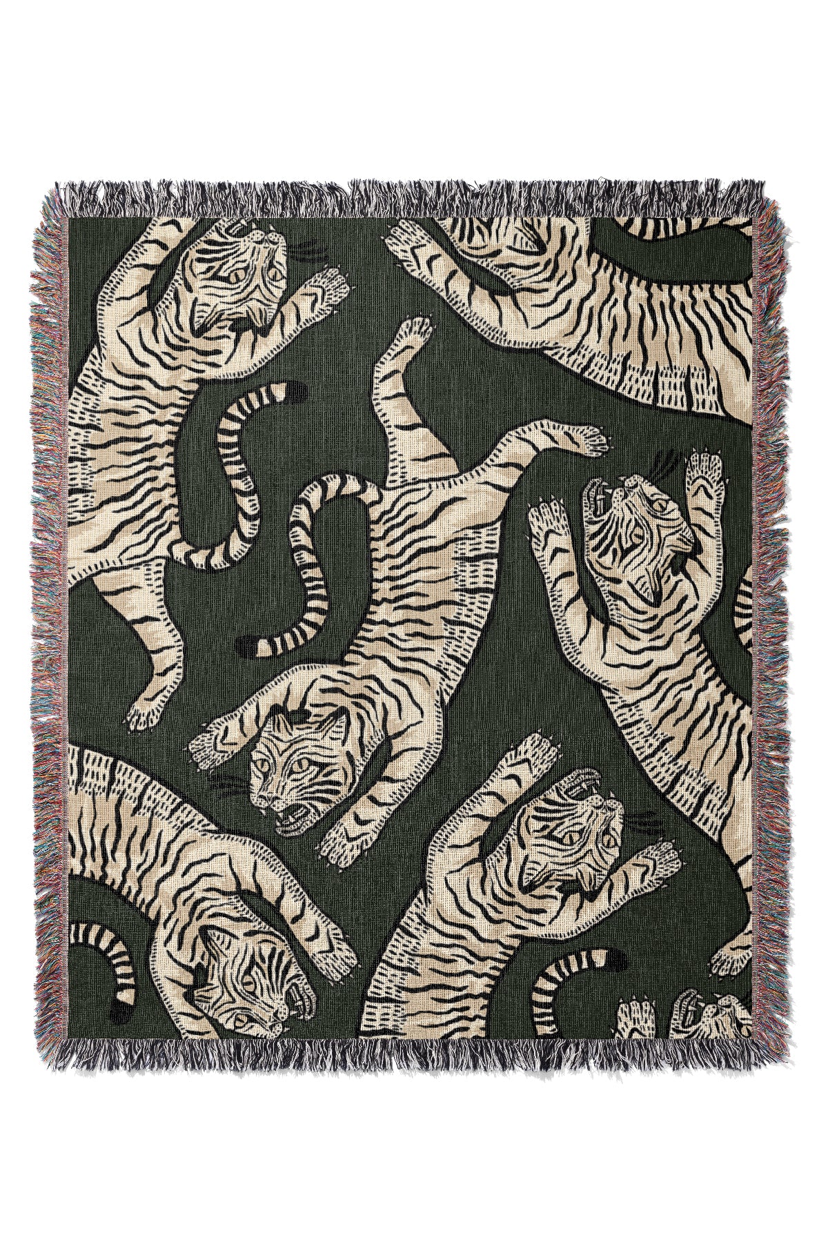 Tiger Scatter Jacquard Woven Blanket (Dark Green) | Harper & Blake