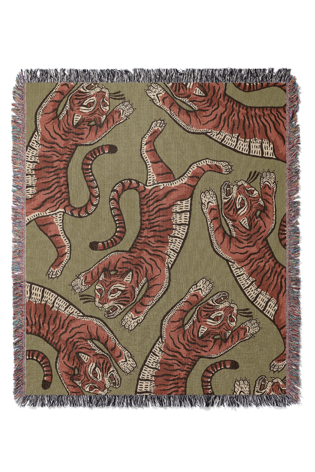 Tiger Scatter Jacquard Woven Blanket (Green) | Harper & Blake
