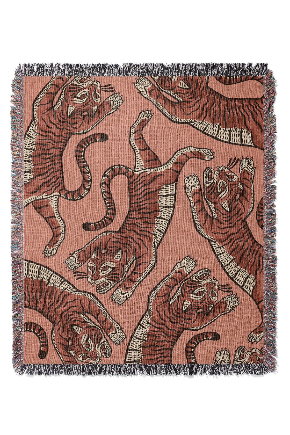 Tiger Scatter Jacquard Woven Blanket (Pink) | Harper & Blake