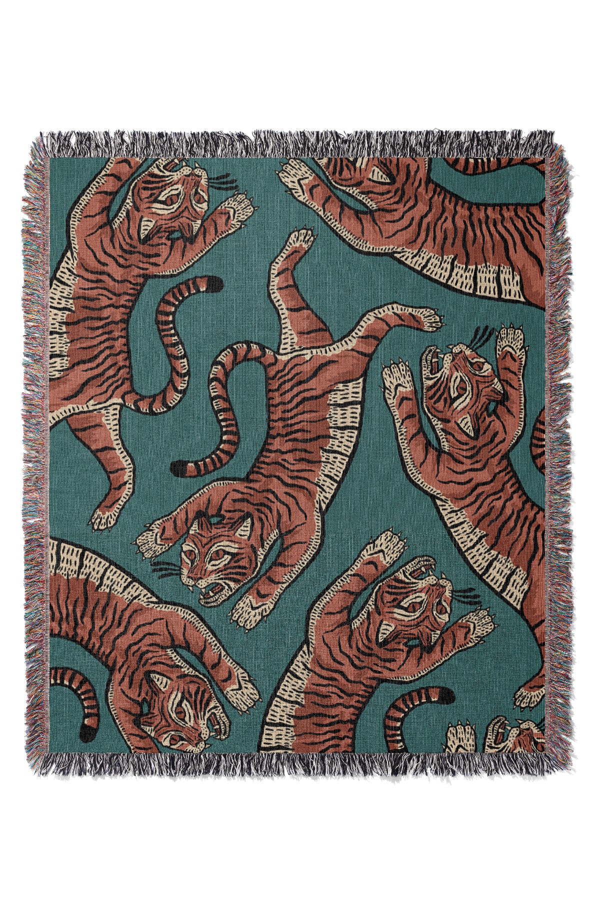 Tiger Scatter Jacquard Woven Blanket (Turquoise) | Harper & Blake