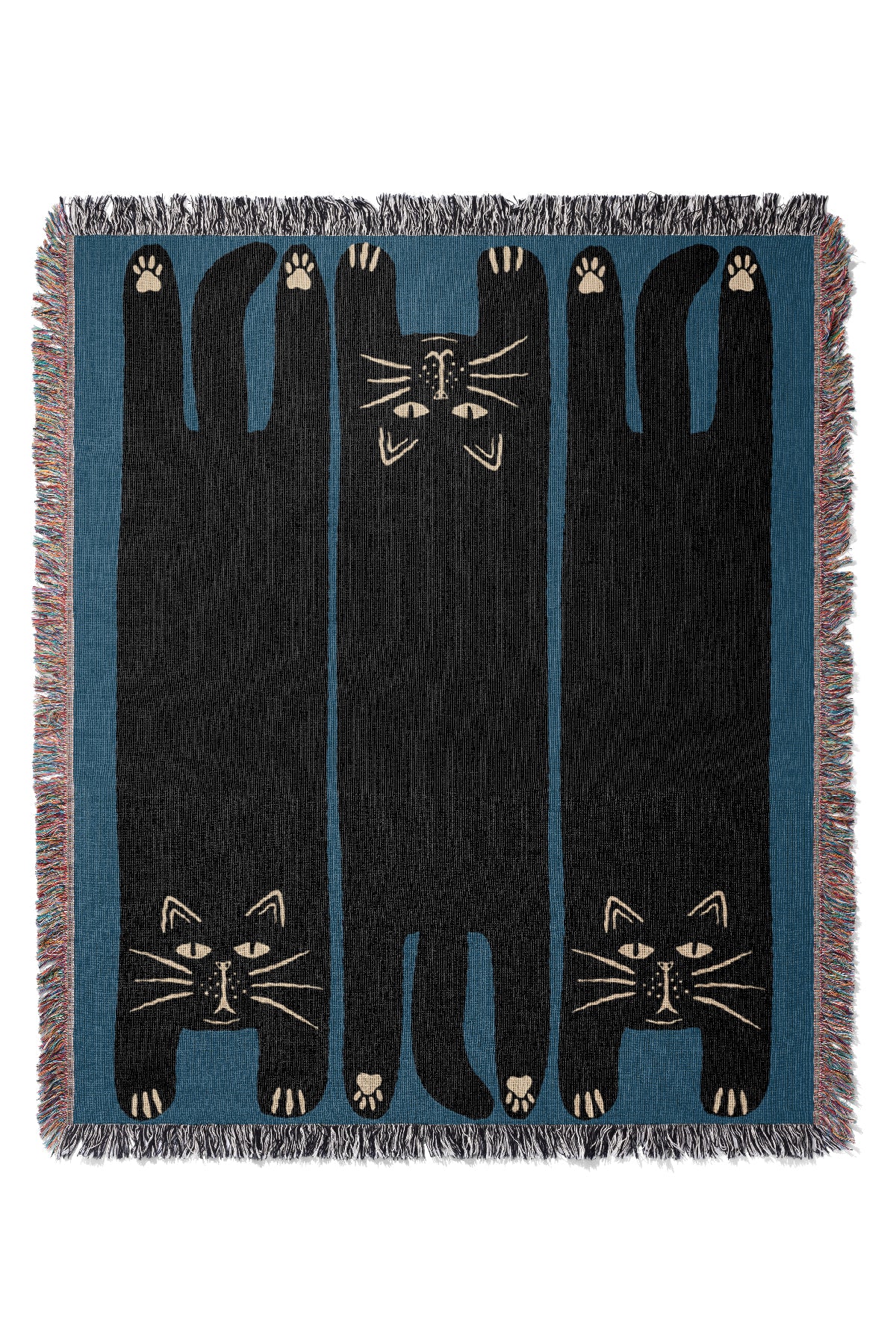 Two Cats Jacquard Woven Blanket (Blue) | Harper & Blake