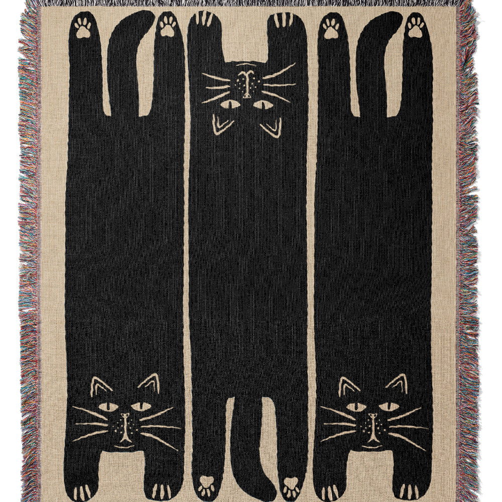 Two Cats Jacquard Woven Blanket (Yellow) | Harper & Blake