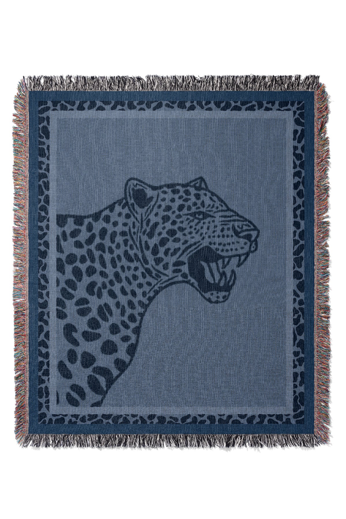 Up-Close Leopard Jacquard Woven Blanket (Blue) | Harper & Blake