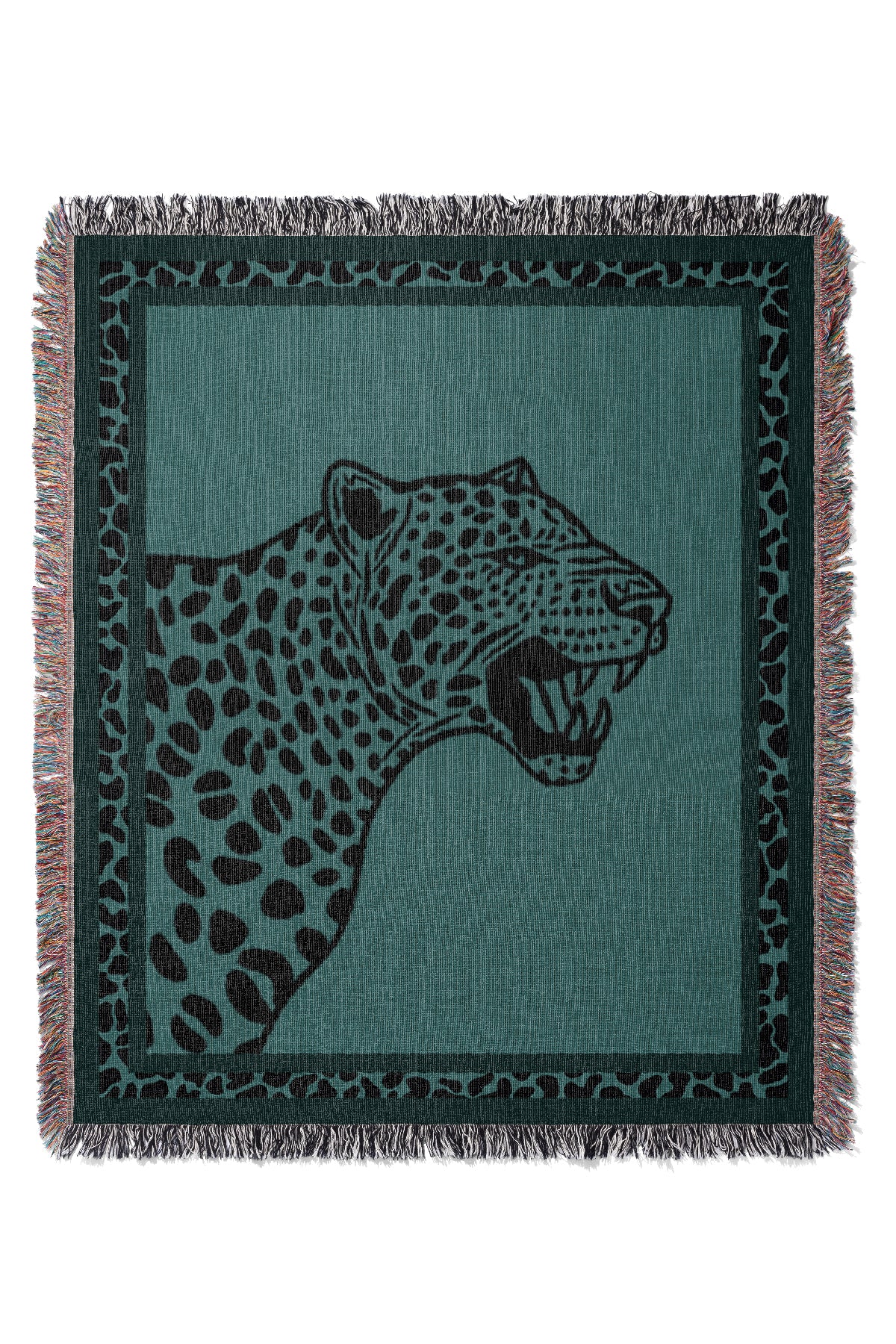 Up-Close Leopard Jacquard Woven Blanket (Green) | Harper & Blake