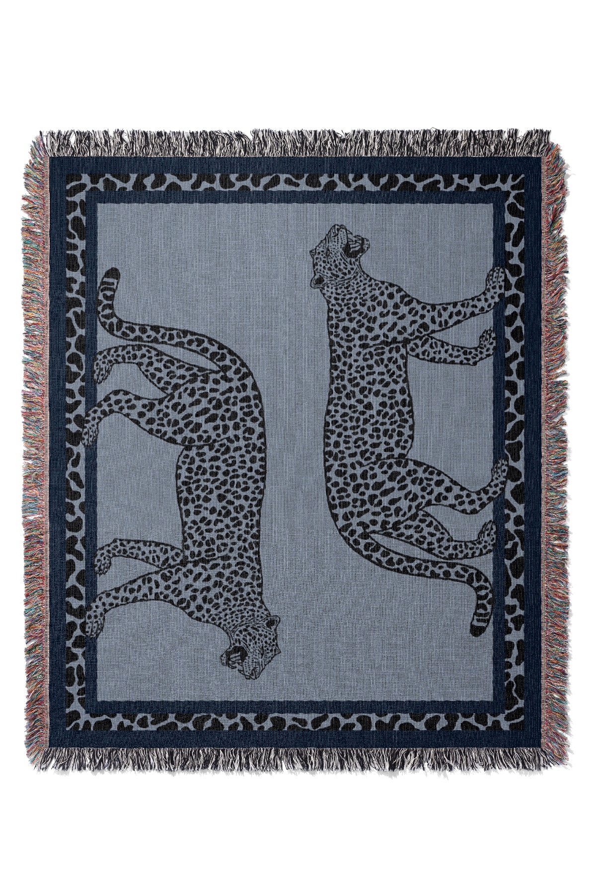 Walking Leopards Jacquard Woven Blanket (Blue) | Harper & Blake
