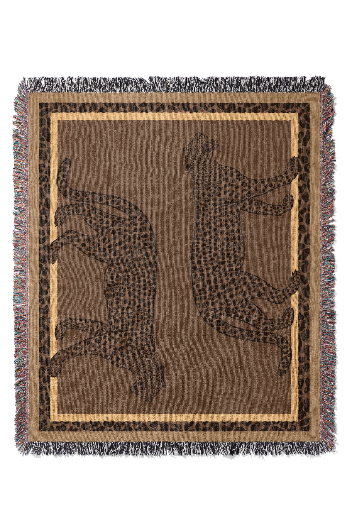 Walking Leopards Jacquard Woven Blanket (Brown) | Harper & Blake