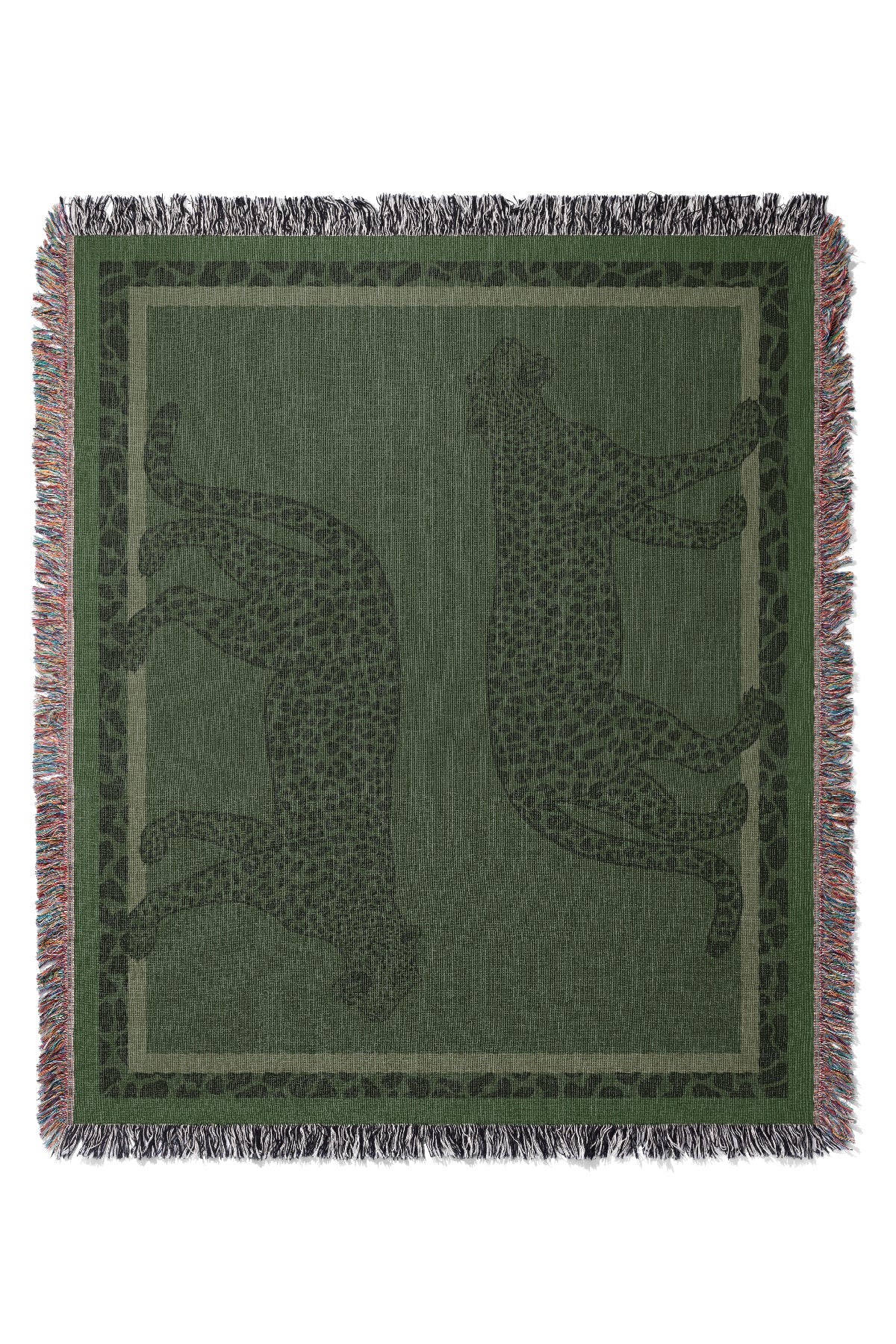 Walking Leopards Jacquard Woven Blanket (Green) | Harper & Blake