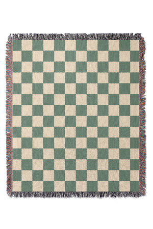 Checkered Jacquard Woven Blanket (Green Beige) | Harper & Blake