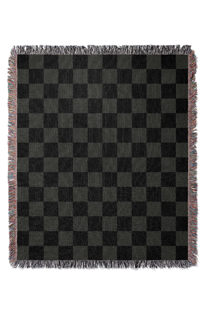 Checkered Jacquard Woven Blanket (Grey Black)