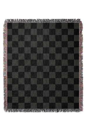 Checkered Jacquard Woven Blanket (Grey Black) | Harper & Blake