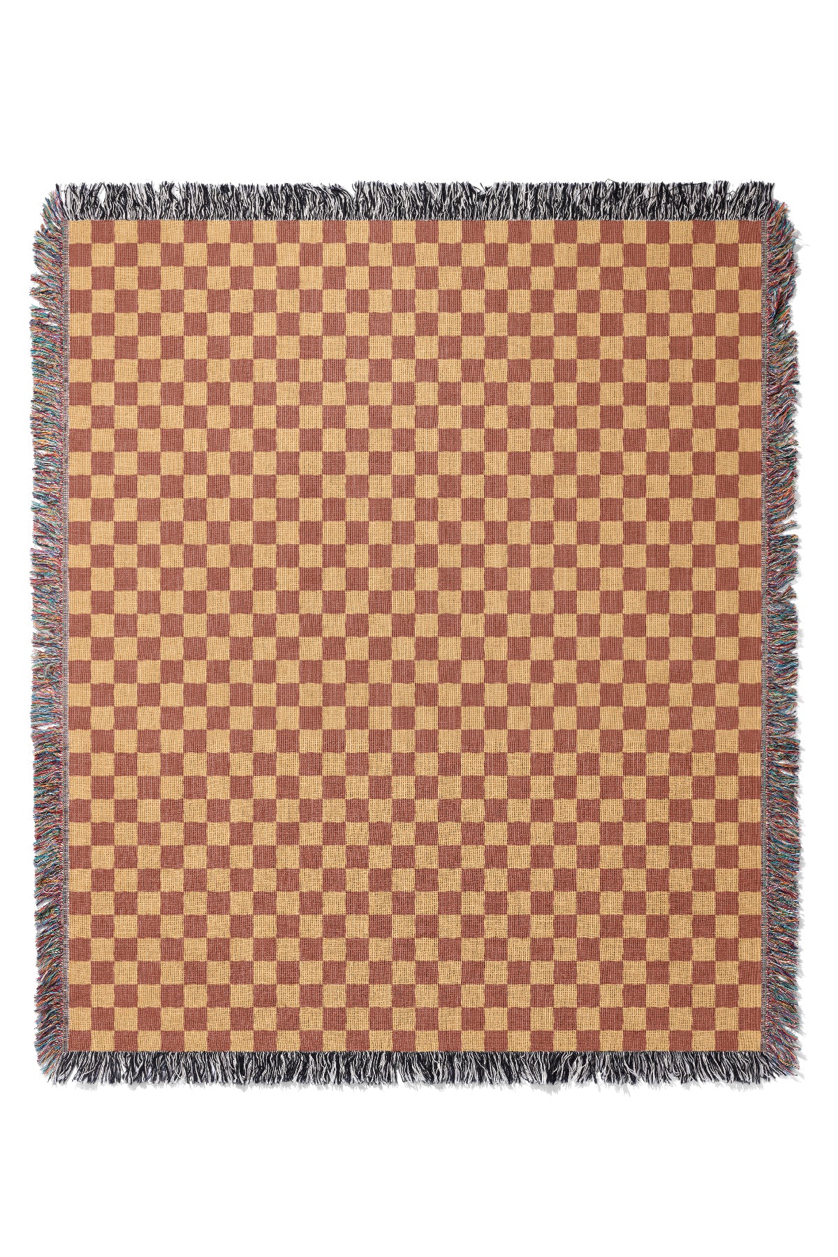 Checkered Jacquard Woven Blanket (Burnt Orange Beige) | Harper & Blake