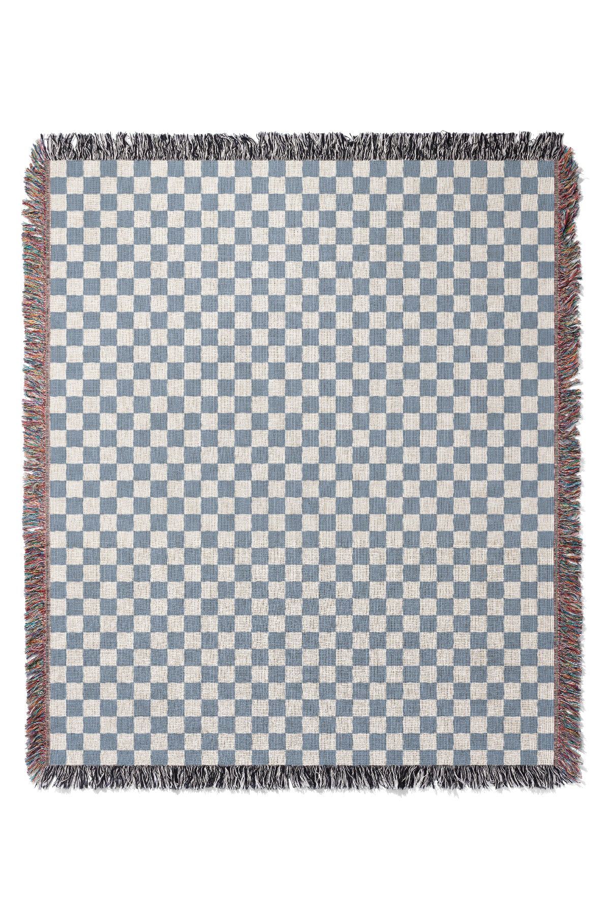 Checkered Jacquard Woven Blanket (Ivory Dusty Blue) | Harper & Blake