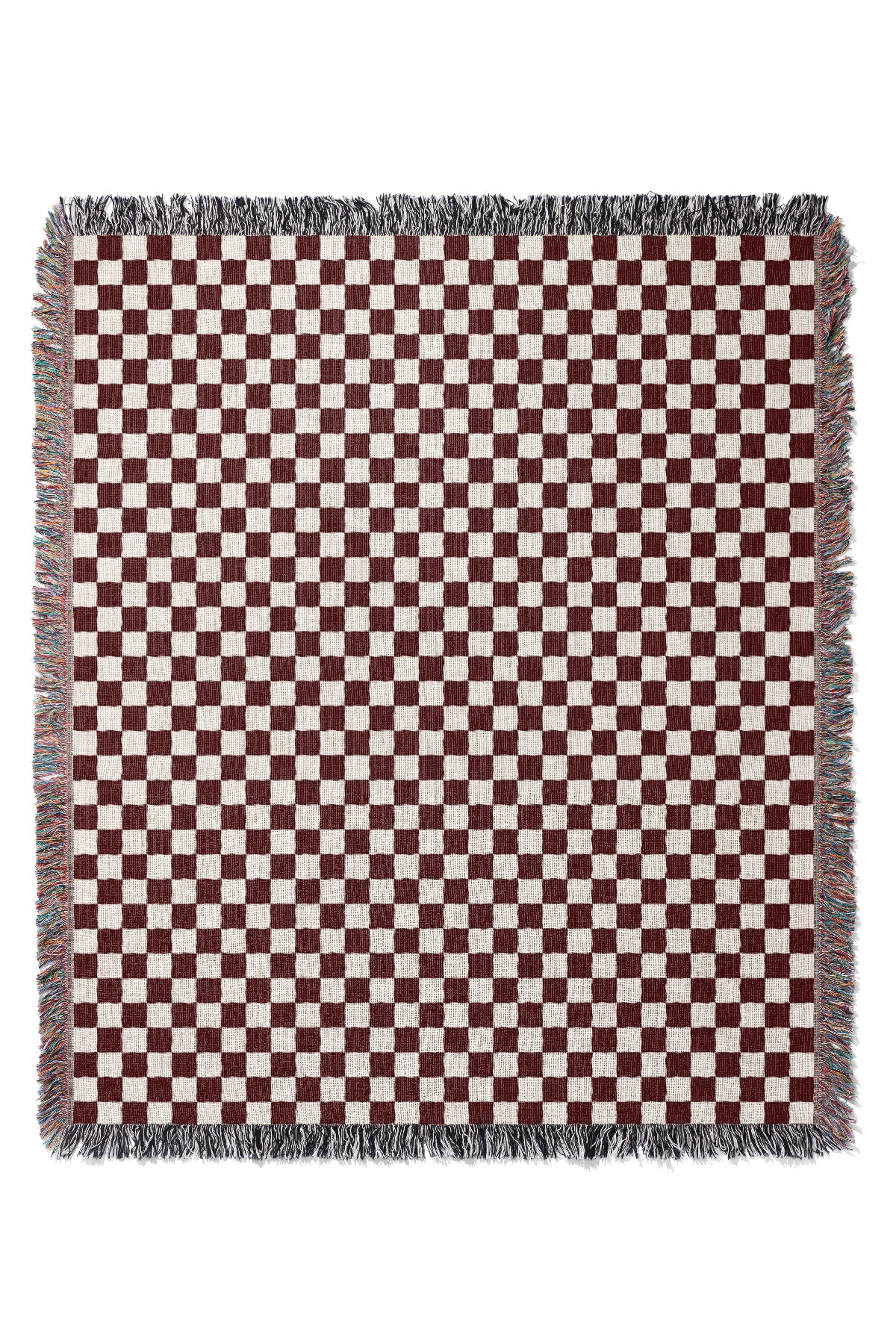 Checkered Jacquard Woven Blanket (Ivory Oxblood) | Harper & Blake