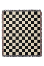 Checkered Jacquard Woven Blanket (Peach Black)