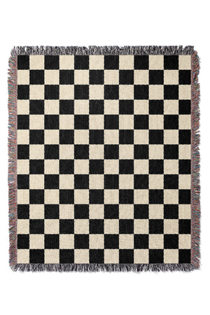 Checkered Jacquard Woven Blanket (Peach Black) | Harper & Blake