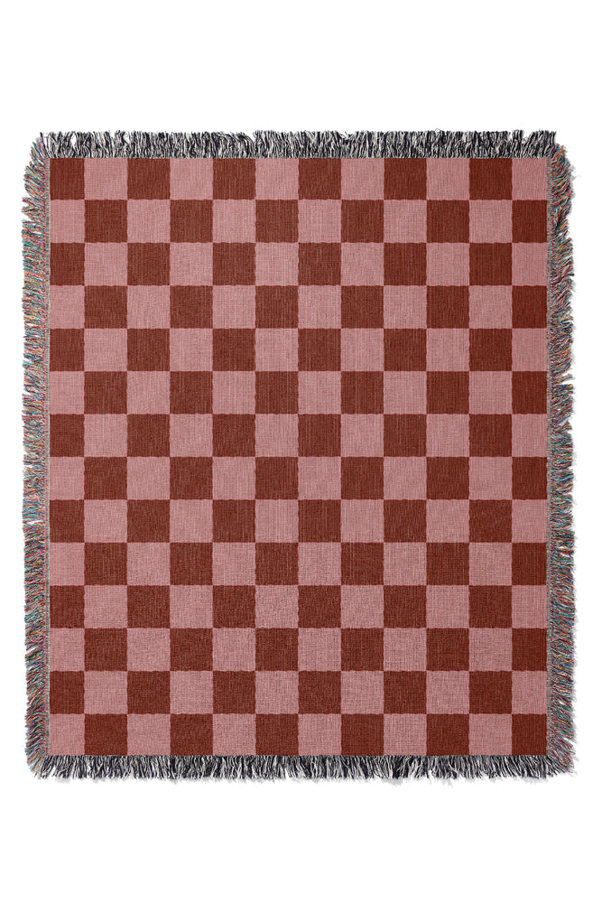 Checkered Jacquard Woven Blanket (Pink Red)