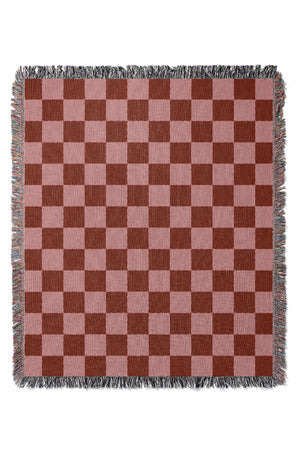 Checkered Jacquard Woven Blanket (Pink Red) | Harper & Blake