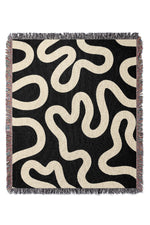 Swirl Lines Abstract Jacquard Woven Blanket (Black Peach)