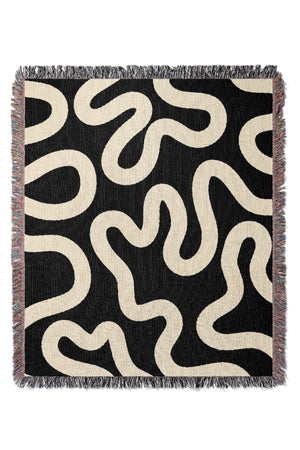 Swirl Lines Abstract Jacquard Woven Blanket (Black Peach) | Harper & Blake