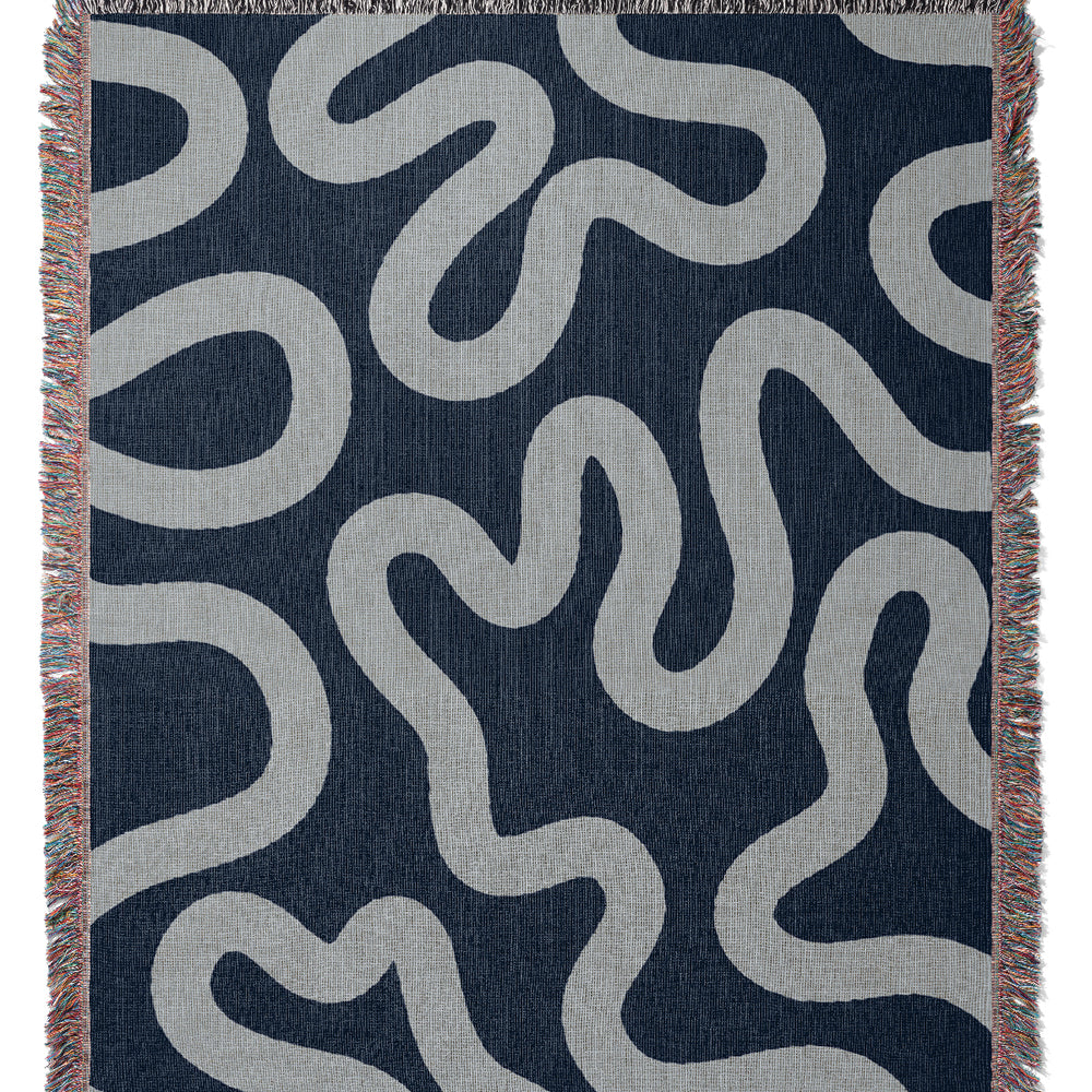 Swirl Lines Abstract Jacquard Woven Blanket (Blue) | Harper & Blake