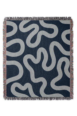 Swirl Lines Abstract Jacquard Woven Blanket (Blue) | Harper & Blake