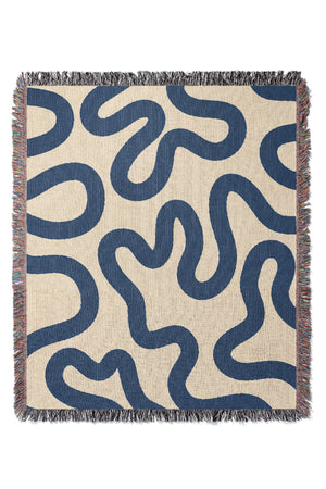 Swirl Lines Abstract Jacquard Woven Blanket (Cream Blue) | Harper & Blake