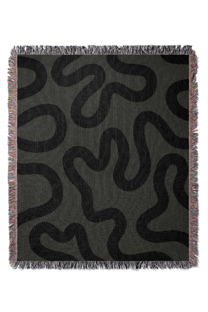 Swirl Lines Abstract Jacquard Woven Blanket (Grey)