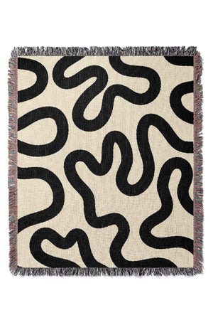 Swirl Lines Abstract Jacquard Woven Blanket (Peach Black) | Harper & Blake