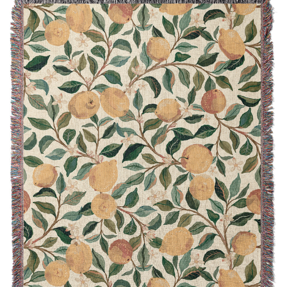 Luscious Lemons By Rebecca Elfast Jacquard Woven Blanket (Beige) | Harper & Blake