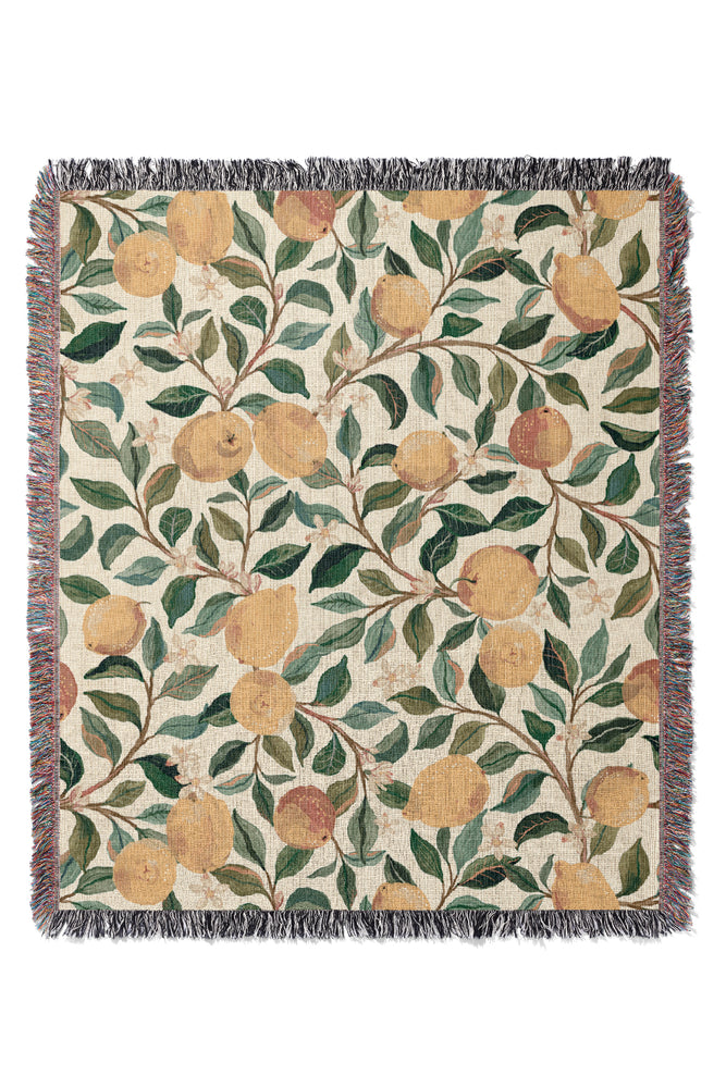 Luscious Lemons By Rebecca Elfast Jacquard Woven Blanket (Beige)