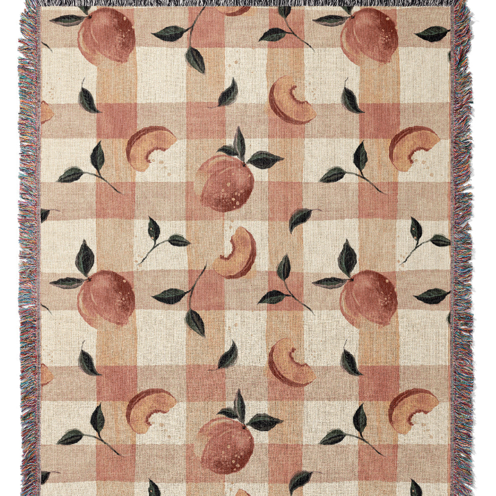 Retro Kitchen Peaches Gingham By Rebecca Elfast Jacquard Woven Blanket (Pink) | Harper & Blake