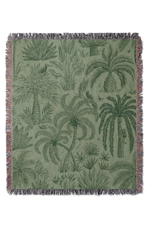 Palms Toile Jungle Green By Rebecca Elfast Jacquard Woven Blanket (Green) | Harper & Blake