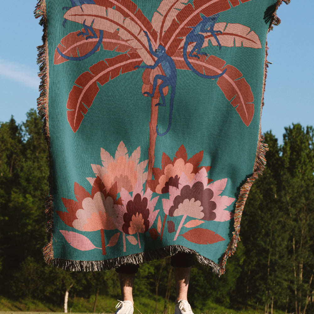
                  
                    Monkey Kingdom Palm Tree Jacquard Woven Blanket (Blue Orange) | Harper & Blake
                  
                