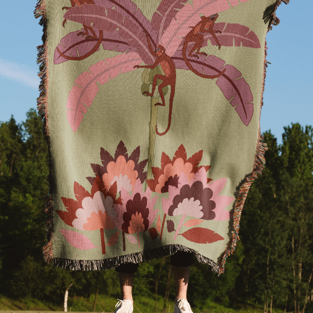 
                  
                    Monkey Kingdom Palm Tree Jacquard Woven Blanket (Green Pink) | Harper & Blake
                  
                
