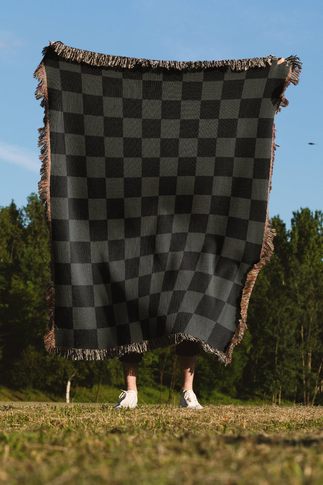 Checkered Jacquard Woven Blanket (Grey Black) | Harper & Blake