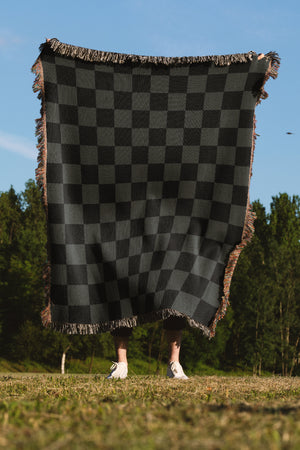 Checkered Jacquard Woven Blanket (Grey Black) | Harper & Blake