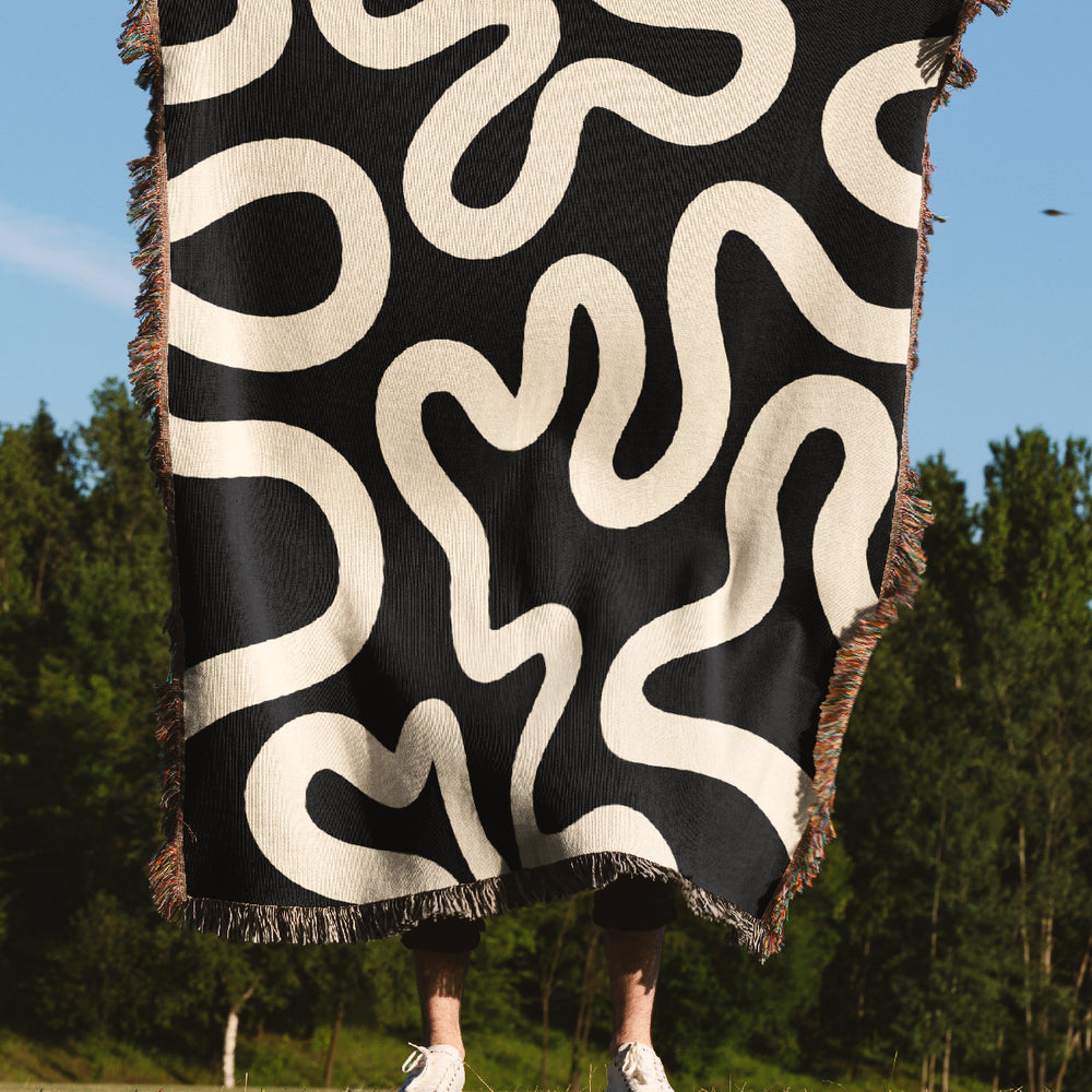 
                  
                    Swirl Lines Abstract Jacquard Woven Blanket (Black Peach) | Harper & Blake
                  
                