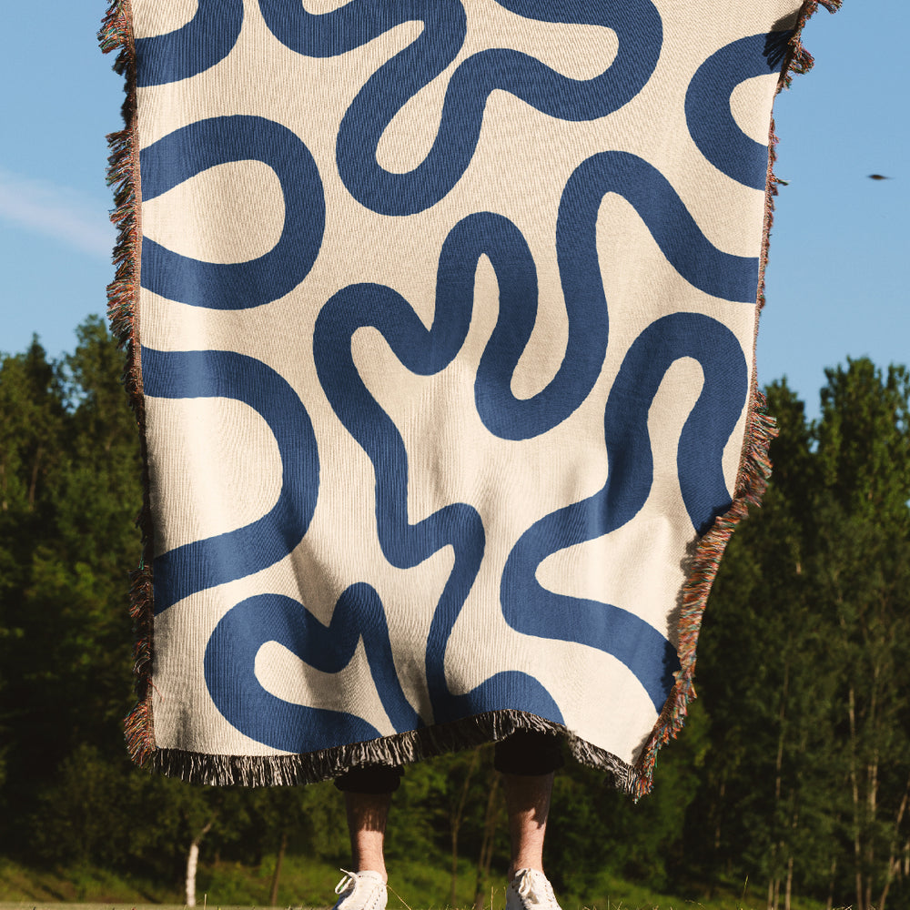 
                  
                    Swirl Lines Abstract Jacquard Woven Blanket (Cream Blue) | Harper & Blake
                  
                
