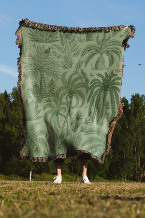 Palms Toile Jungle Green By Rebecca Elfast Jacquard Woven Blanket (Green) | Harper & Blake