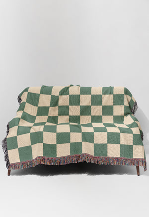 Checkered Jacquard Woven Blanket (Green Beige) | Harper & Blake